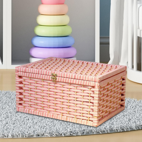 Cesta De Armazenamento Com Tampa Organizadora Caixa Rosa