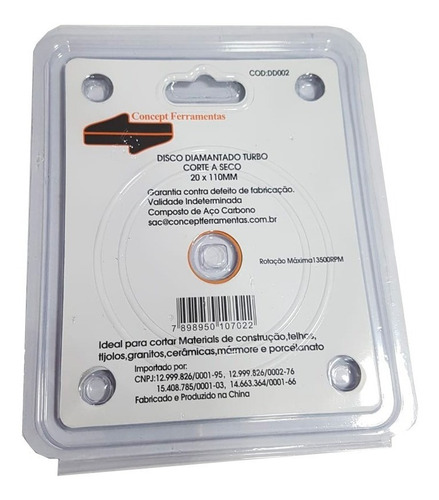 Imagem 3 de 3 de Disco Diamantado Porcelanato 110mmx20mm Turbo Concept Dd002