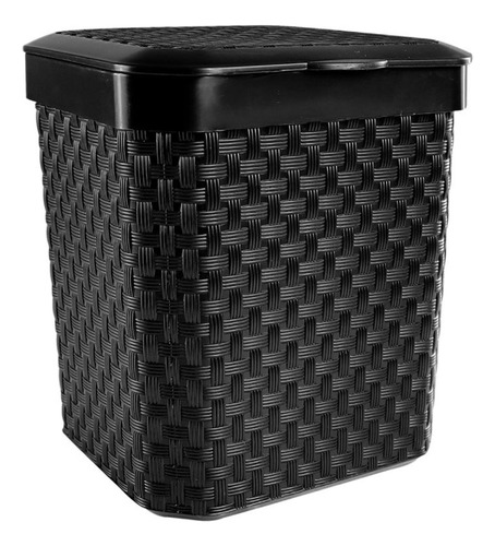 Lixeira Pia Organizador Cozinha Preta Com Tampa Rattan 5l