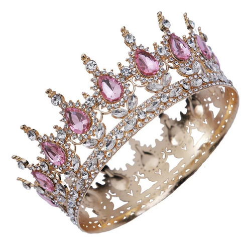 Tocado Tiara Corona Novia Xv Cristal Circular Dif Colores .