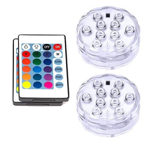 Vipmoon Paquete De 2 Luces Sumergibles De 10 Led Rgb, Luz A 