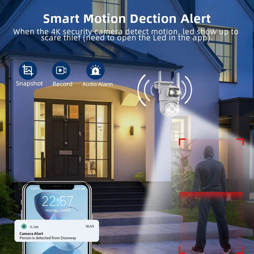 Cámara De Vigilancia Con Wifi, Lente Dual,8mp,ip