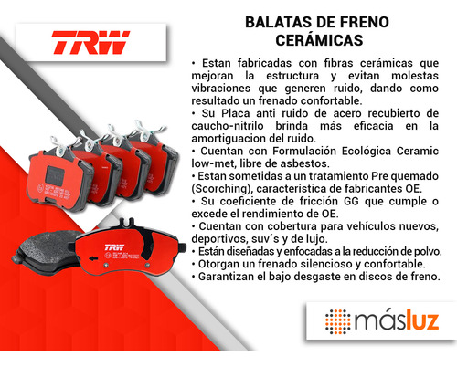Balatas Ceramicas Delanteras Sentra 2.0l 4 Cil 2007/2012 Trw