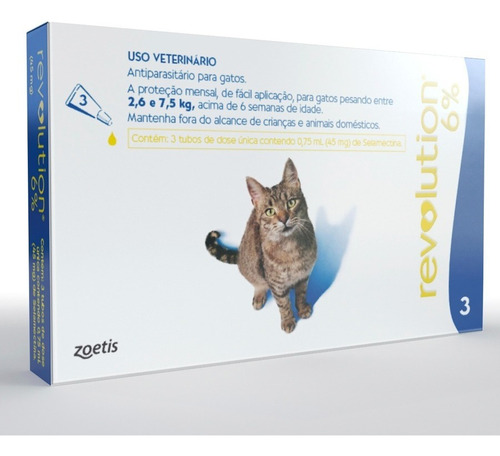 Revolution Para Gatos De 2,6kg A 7,5 Kg Zoetis C/ 3 Pipetas