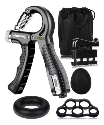Kit Hand Grip Fortalecimento Mãos Dedos Punho Fisioterapia Cor Preto