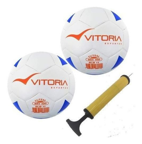 2 Bolas Futsal Vitoria Brx 100 Sub 11 Mirim + Bomba Ar