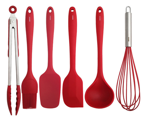 Conjunto Utensílios De Cozinha Silicone Talheres Colher Espá Cor Vermelho