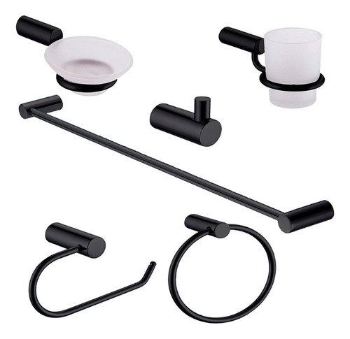 Set Baño Accesorios 9 Pz Regadera 15cm 2 Monomandos Negro