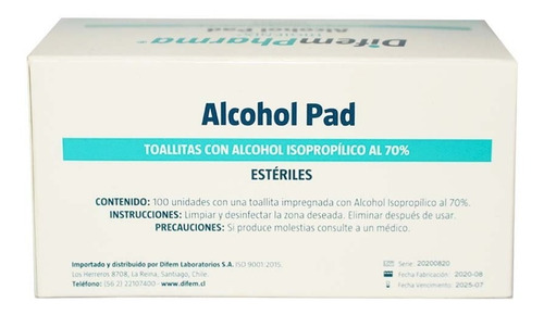 Imagen 4 de 9 de Alcohol Pad Toallitas Desinfectantes Higienix 100 Unds..