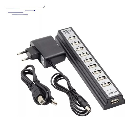 Hub Usb 2.0 Com 10 Portas Velocidade De 480mbps Preto Hb-t69