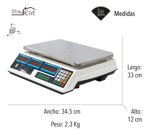 Imagen 2 de 8 de Báscula Comercial Digital Stay Elit Dgit-01 40kg Blanco Ms