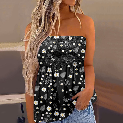 Camiseta Sin Mangas Tipo Bandeau Sin Tirantes Para Mujer