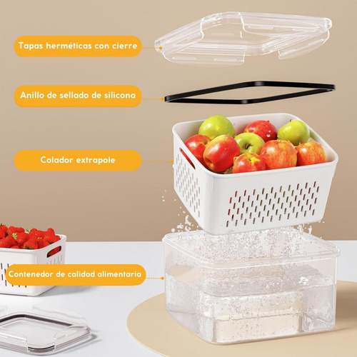 U Chef Paquete 4 Organizadores Herméticos Para Refrigerador Color Blanco