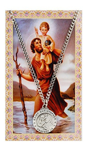 Colgante De Peltre Con Tarjeta De Oracion St Christopher Rou