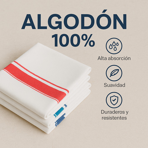 Pack 3 Paños de Cocina 100% Algodón 50x70cm Alta Absorción