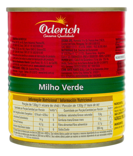 Milho Verde em Conserva Oderich Lata 200g