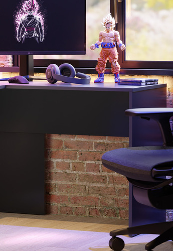 Mesa Escrivaninha L Gamer Para Computador Em Madeira Cor Preta Casa Lustre