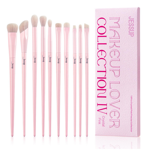 Jessup T496 - Juego De 10 Brochas De Maquillaje De Ojos Rosa