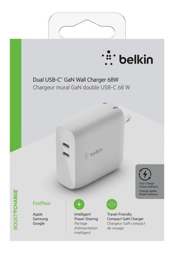 Imagen 5 de 5 de Belkin Wall Charger Boostcharge Usb-c 68w Gan