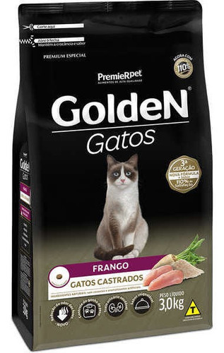 Ração Golden Gatos Adultos Castrados Frango 3kg
