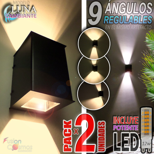 Aplique Pared Exterior 9 Efectos C/ Lampara Led 12w Pack X2u