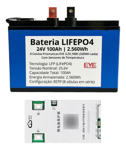 Bateria Lifepo4 24v 100ah Com Bms Jk