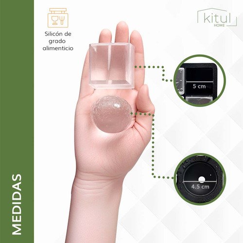 Kit 2 Moldes Refrigerador Hielo Forma Esfera/cubo Grande Color Negro