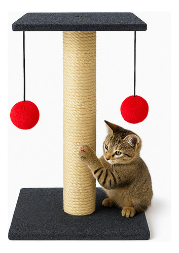 Arranhador Com Bolinha Interativa Para Gatos Antistress Cor Cru Arranhador Gato Poste Vertical Mola Maluca Antiestresse para Gatos Carpete e Sisal Mdf Ideal para Afiação de Garras e Dive