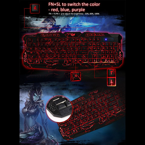 Cor Teclado Mouse Combo Colorido Ajustvel Ledj10