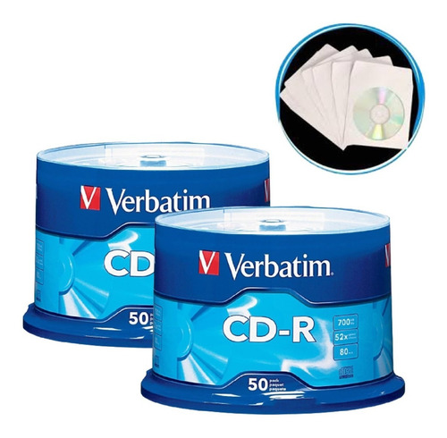 100 Cd-r Virgen Marca Verbatim + 100 Sobres De Papel