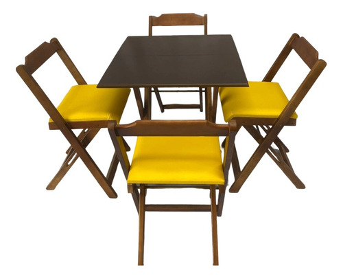 Jogos De Mesa De Bar 70x70 + 4 Cadeiras Dobrável Em Madeira Cor INBUIA Acento Amarelo