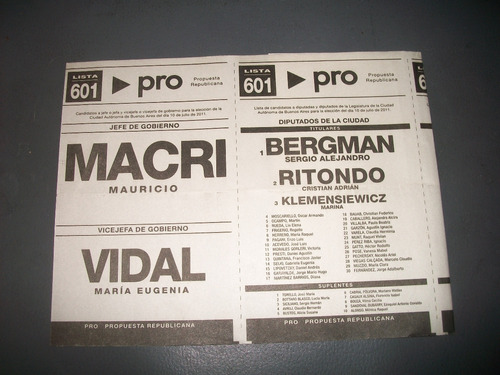 Propuesta Republicana  . Boleta Electoral 10/7/2011 .