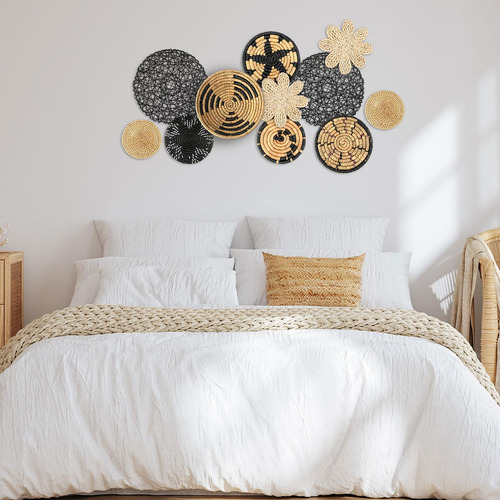 11 Platos Boho Deco De Pared Mimbre Tejido A Mano - Fresh