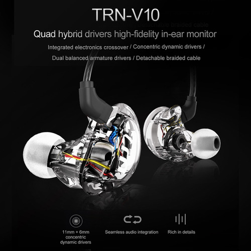 Imagen 6 de 8 de Trn V10 2dd Con 2ba Híbrido En La Oreja Auricular Cableado
