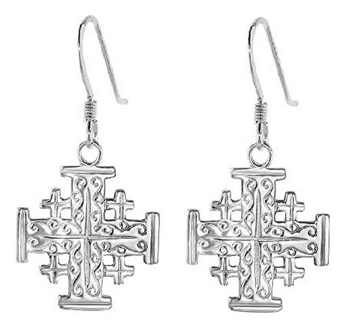 Pendientes Colgantes Jerusalem Cross De Plata Esterlina, Fab