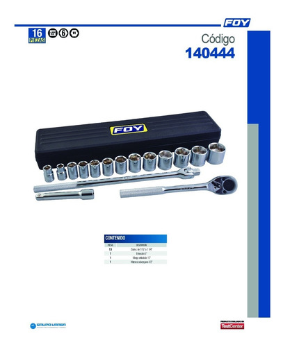 Kit De Dados, Matraca Y Maneral De 1/2'' Estándar Foy® 16pzs