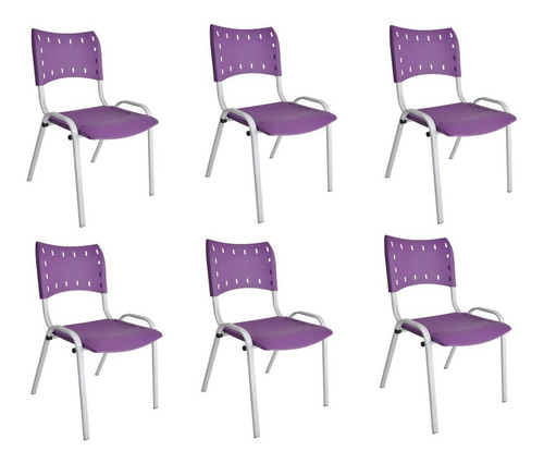 Cadeira Empilhável Industrial Comercial Iso Roxa Kit C/6