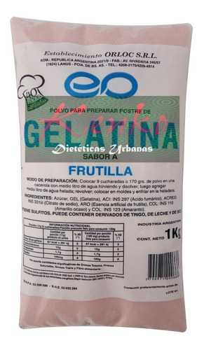 Gelatina Sabor Frutilla 1kg C/ Azúcar ( Orloc) Kenko Almagro
