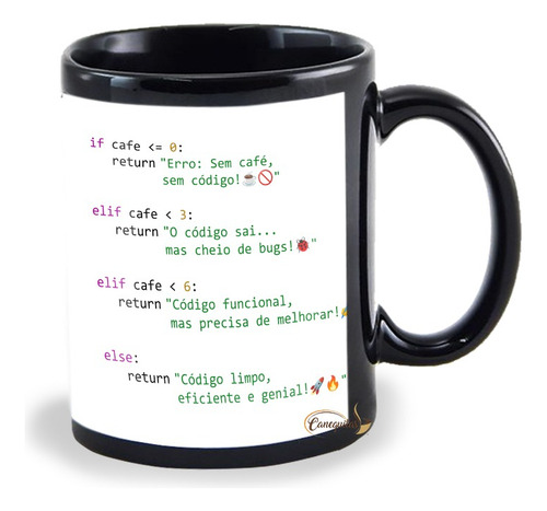 Caneca Profissão Programador Python Codigo Toda Preta Xicara