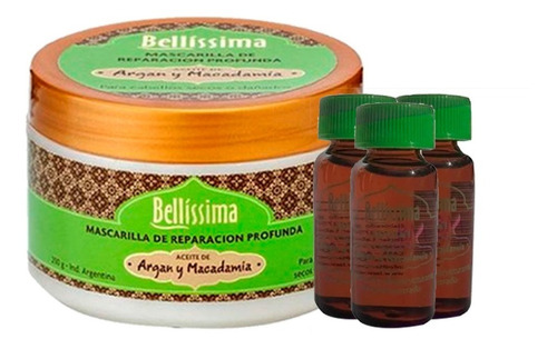 Baño De Crema + 3 Ampollas Argan Cabello Seco Bellissima 250