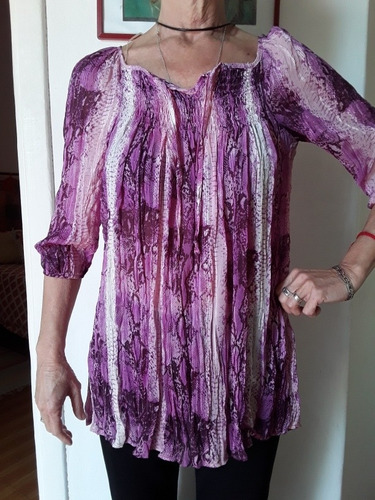 Camisola De Gasa Hindú . Tonos Violetas Y Magenta