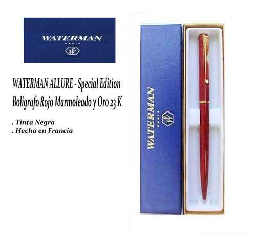 Waterman Allure Boligrafo Rojo Marmoleado Clip Chapa Oro 23