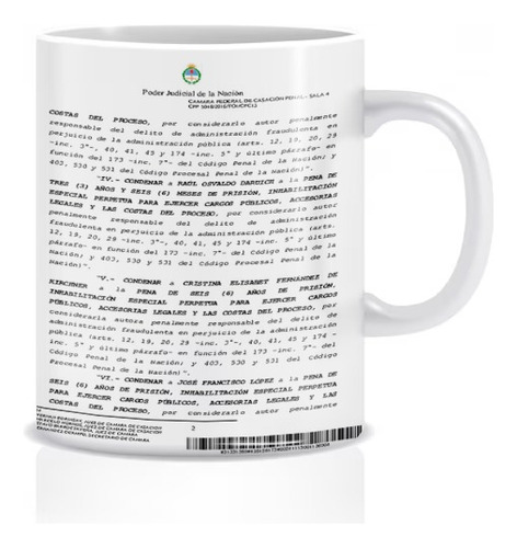 Taza De Ceramica - Condena Cristina Kirchner Blanco Condena