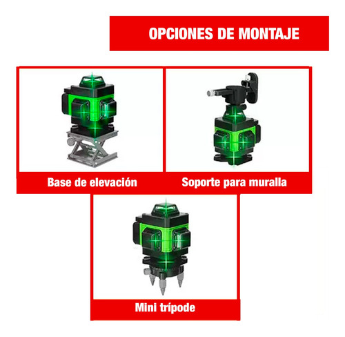 Nivel Láser Verde 16 Líneas 4d Batería Multiusos + Lentes