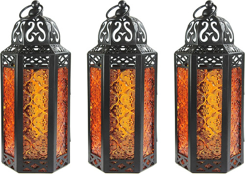 Faroles Decorativos Para Velas, Vidrio, Hierro, 3 Unidades