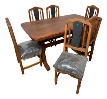Comprar Juego De Comedor Algarrobo Mesa 160cm Con 6 Sillas Tapizadas