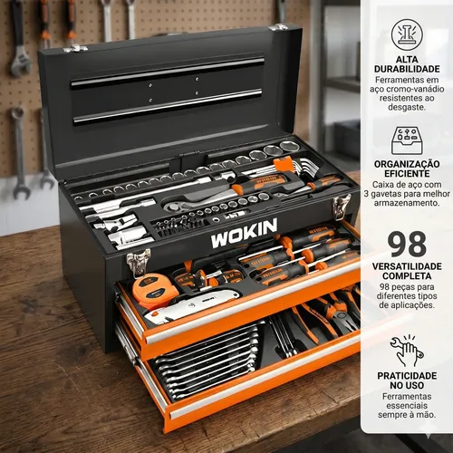 Caixa De Ferramentas De Aço 98 Peças Wokin Tools Icwt | MercadoLivre