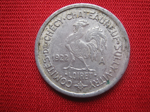 Francia 5 Centimes 1922 Checy, Chateauneuf, Sully, Vitry