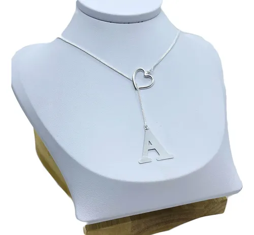 comprar Colar Corrente Gravata Feminino Letra Inicial Banhado Prata