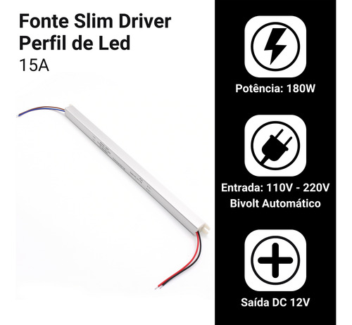 Kit 10 Fonte P/ Perfil Slim Driver Fita De Led 12v 15a 180w